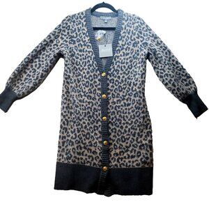 Marled Reunited Long Duster Cardigan Sz M Black Leopard Print Women’s Soft NEW
